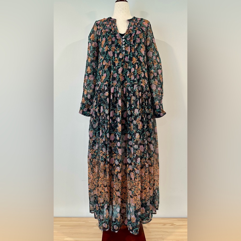 Free People Floral Long Sleeve Dress - Black and Orange